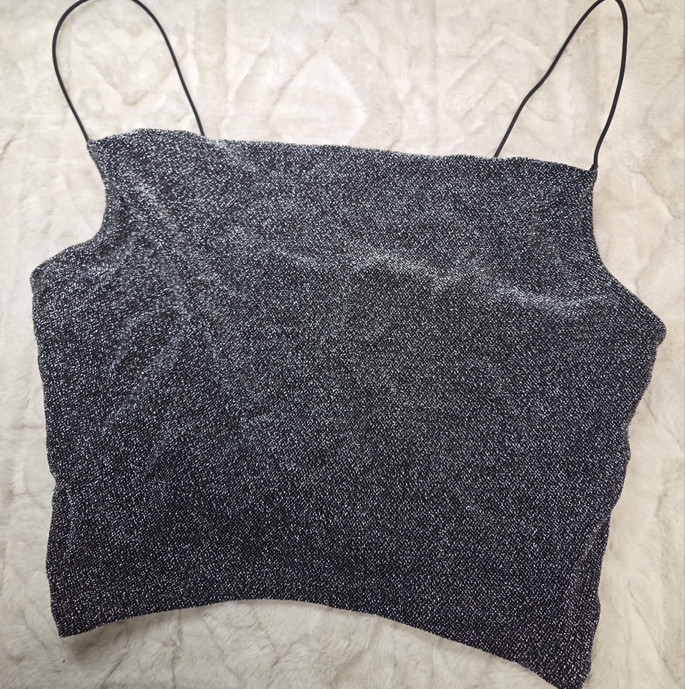 Vintage H&M Black Sparkle Crop Top-size Small Trendy Sexy-party Top
